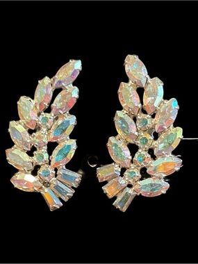 Signed B. David Vintage AB Rhinestone Earrings